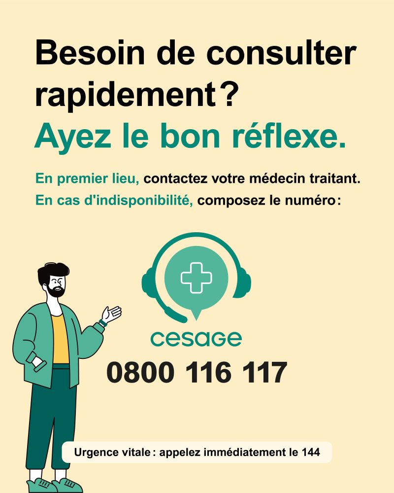 À Genève, la Centrale Santé Genève (CeSaGe) devient la porte d’entrée naturelle du réseau des consultations pressantes. Ayez le bon réflexe.